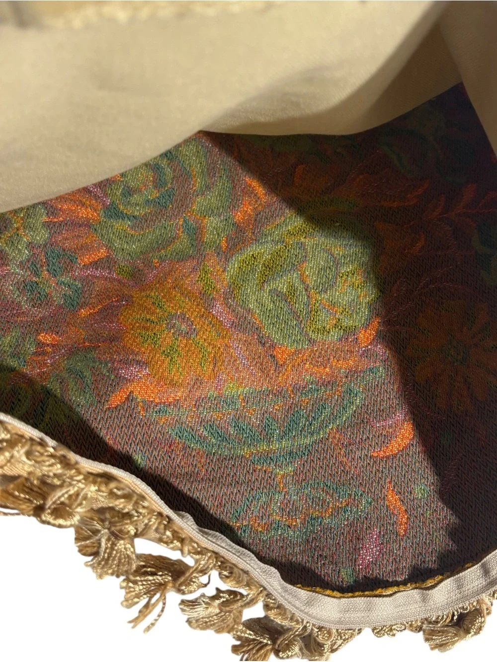 Pottery Barn Floral Tapestry Throw Pillow Bullion Fringe Feather Down 17